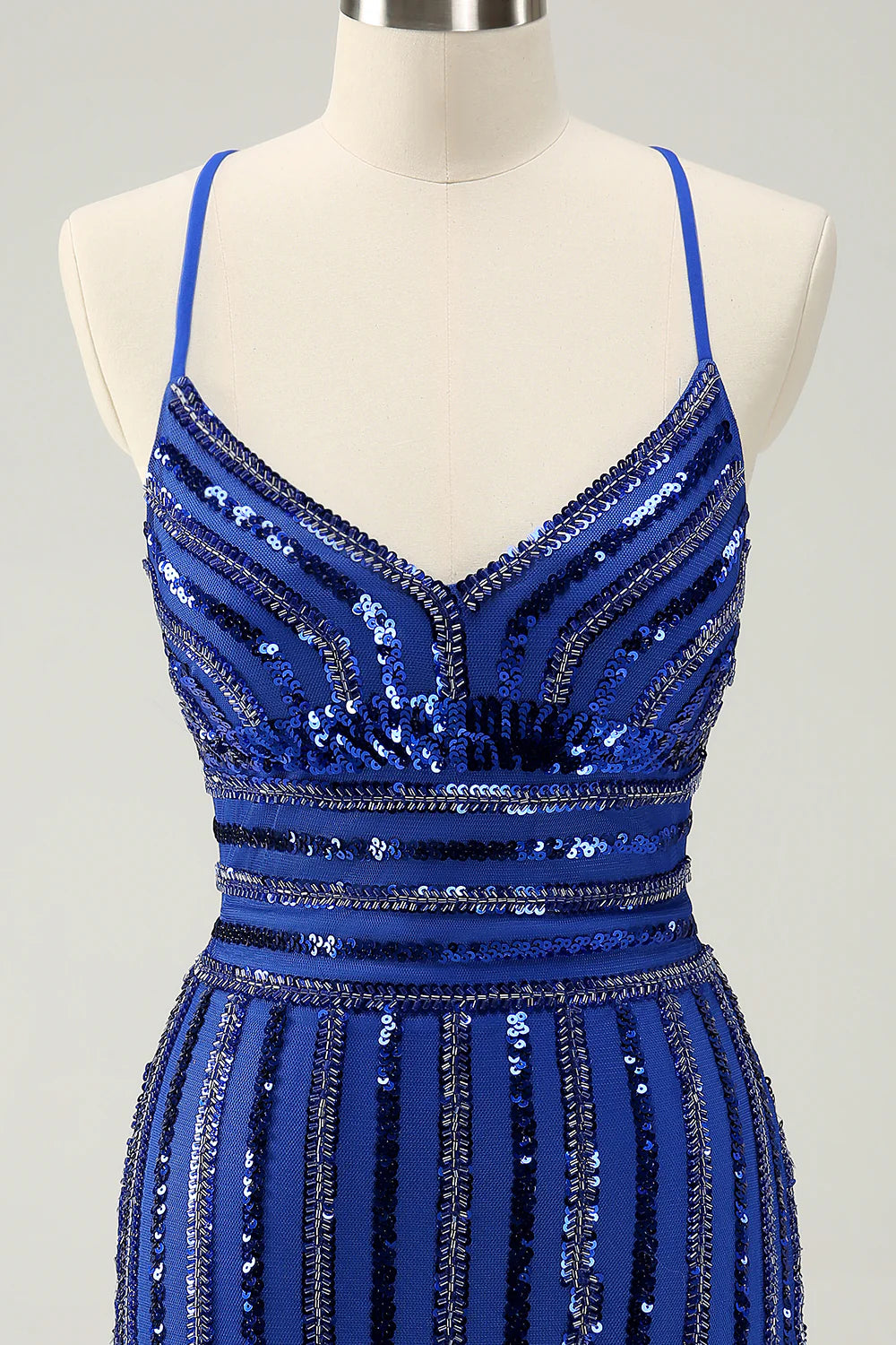 Sparkly Royal Blue Tight Sequined Spaghetti Straps Homecoming Dress