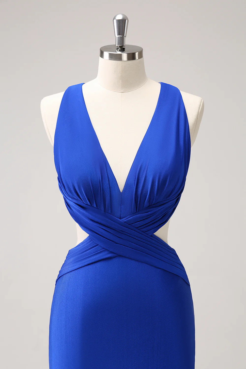 Royal Blue Mermaid Cut Out Ruched Long Bridesmaid Dress