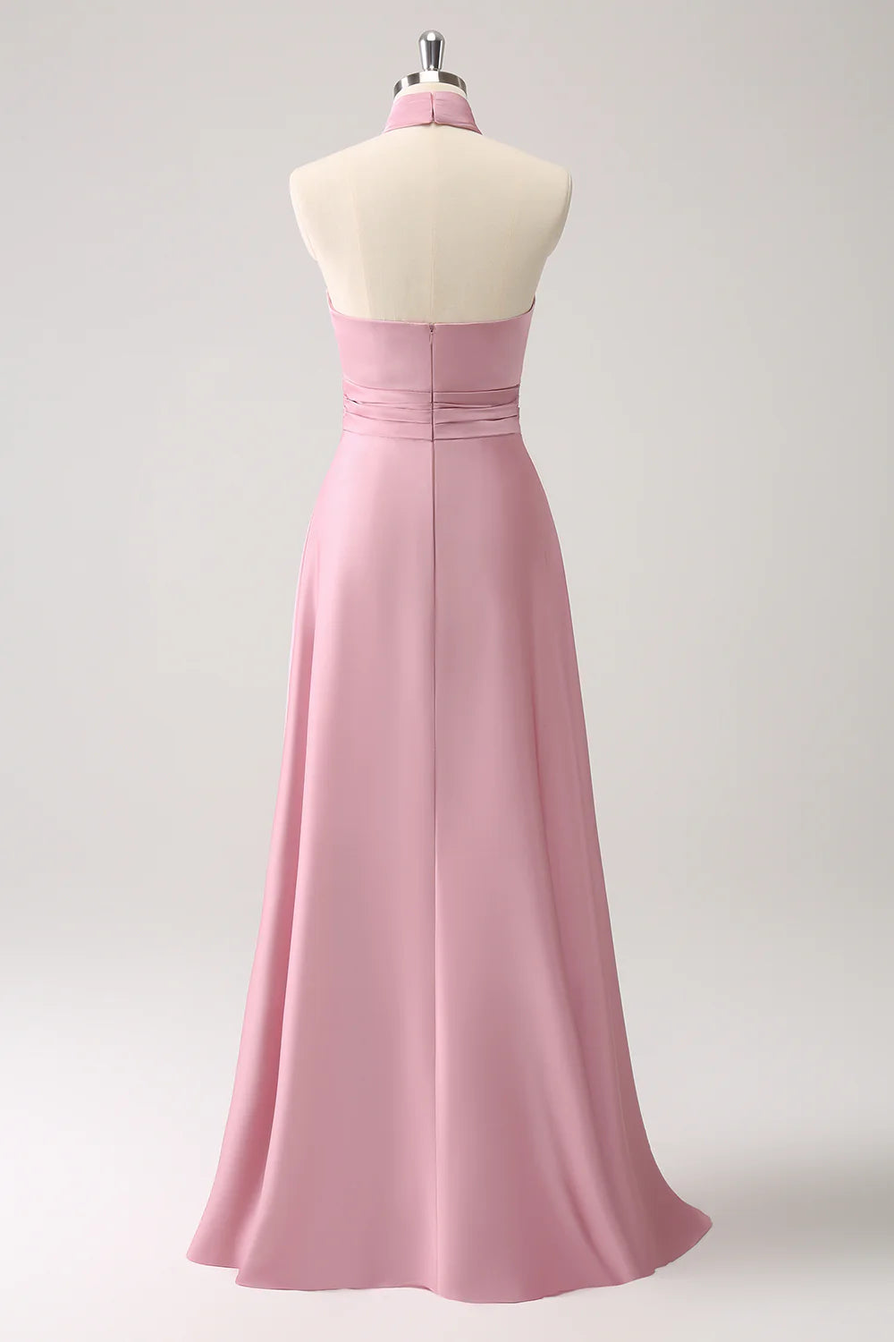 Pink Keyhole A-Line Satin Bridesmaid Dress with Slit