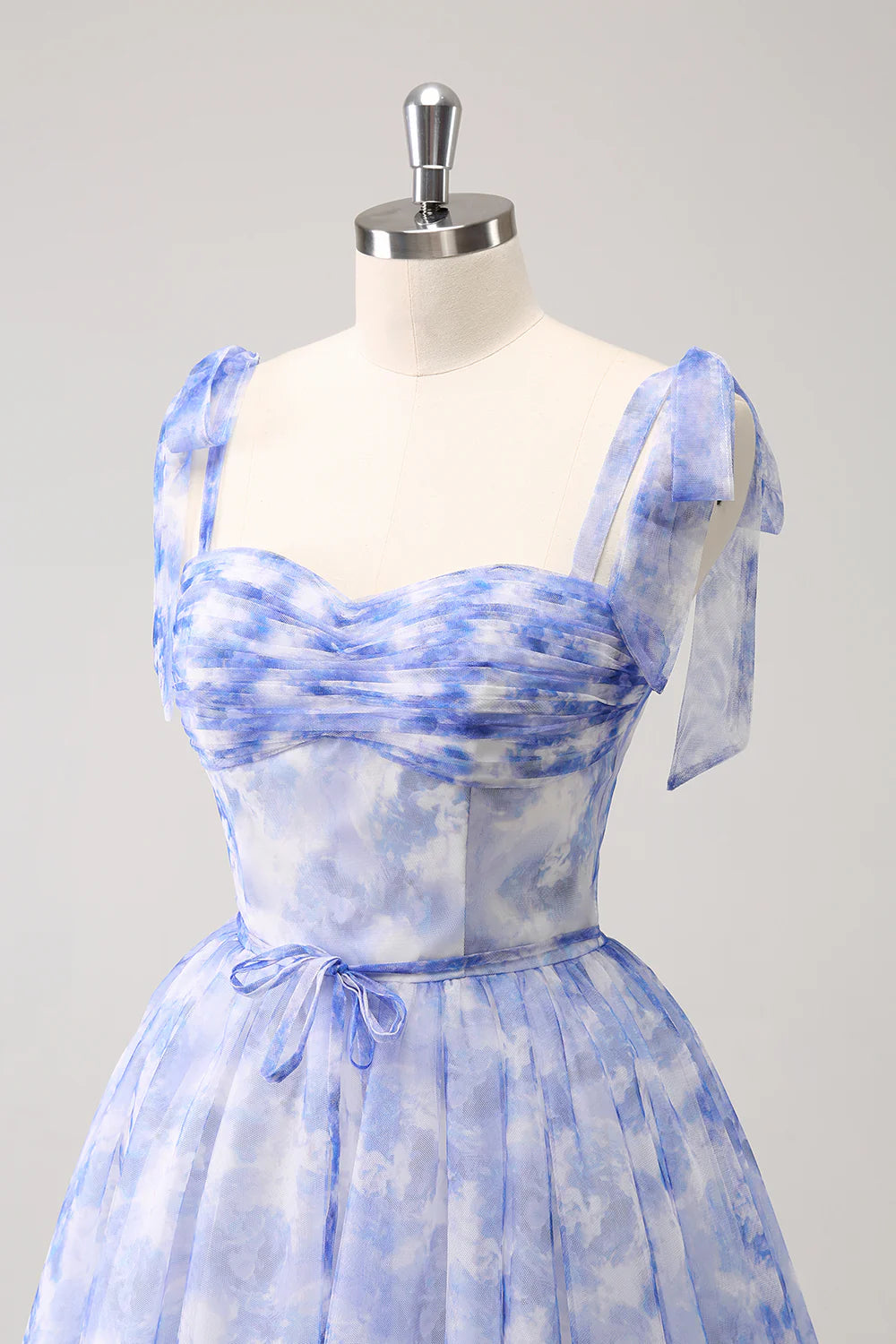 Blue Corset A-Line Short Floral Homecoming Dress