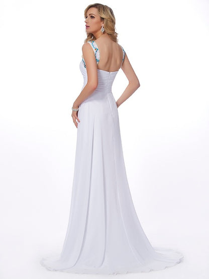 Sheath/Column Scoop Sleeveless Beading Long Chiffon Dresses