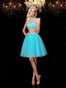 A-Line/Princess Scoop Rhinestone Sleeveless Short Net Dresses