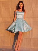 A-Line/Princess Ruffles  Woven Satin Straps Sleeveless Short/Mini Homecoming Dresses