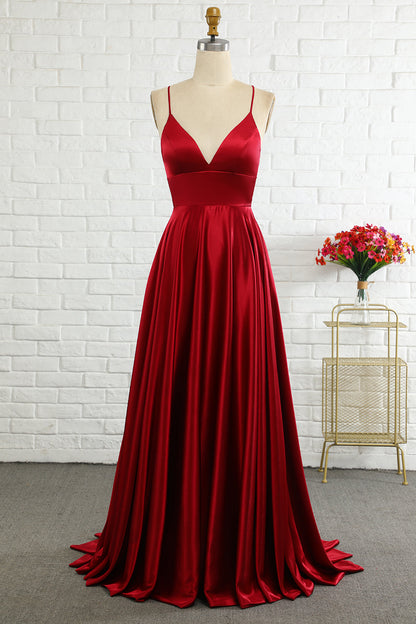 Simple A Line Spaghetti Straps Burgundy Long Prom Dress