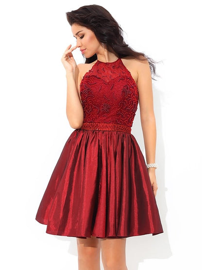 A-Line/Princess Halter Beading Sleeveless Short Taffeta Cocktail Dresses/Homecoming dresses