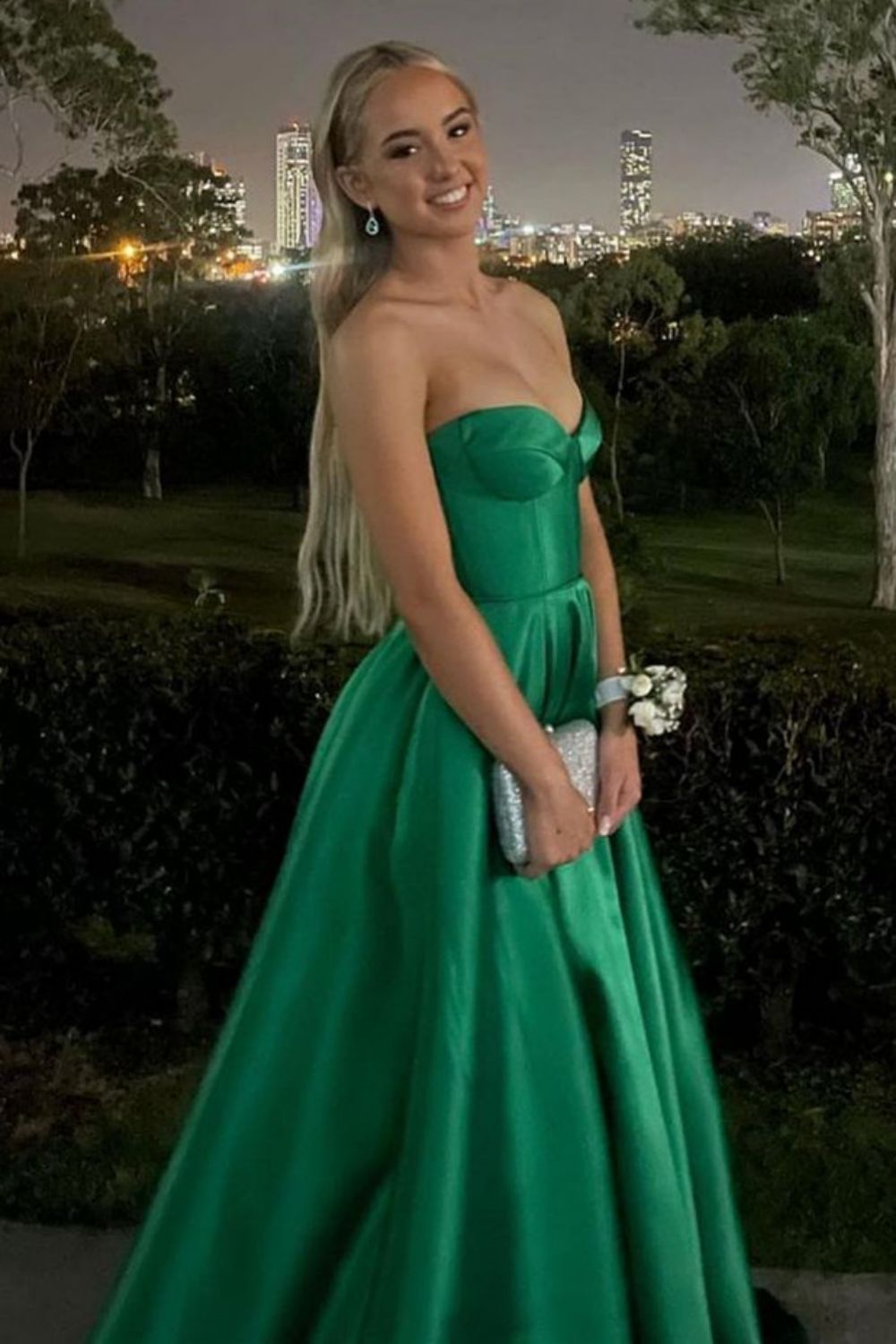 Princess A Line Sweetheart Green Long Prom Dress with Split Front