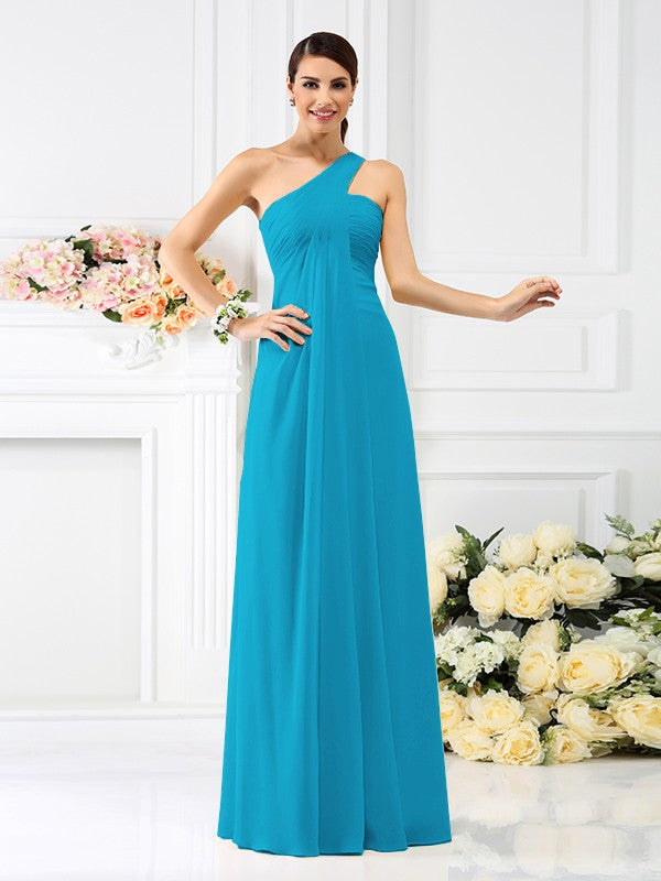 A-Line/Princess One-Shoulder Pleats Sleeveless Long Chiffon Bridesmaid Dresses