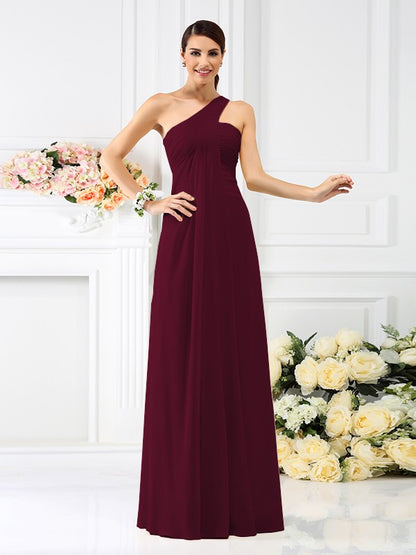 A-Line/Princess One-Shoulder Pleats Sleeveless Long Chiffon Bridesmaid Dresses