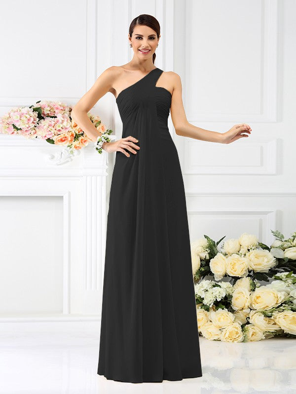 A-Line/Princess One-Shoulder Pleats Sleeveless Long Chiffon Bridesmaid Dresses