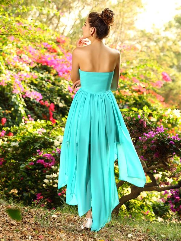 A-Line/Princess Sweetheart Beading Sleeveless High Low Chiffon Bridesmaid Dresses