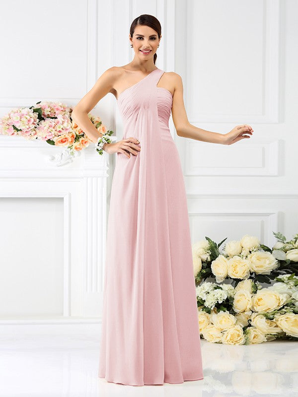 A-Line/Princess One-Shoulder Pleats Sleeveless Long Chiffon Bridesmaid Dresses