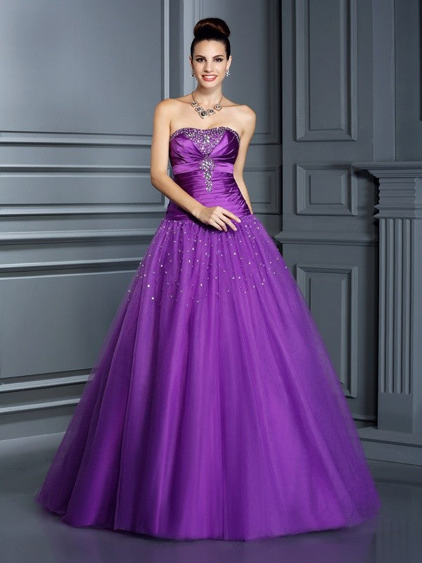 Ball Gown Strapless Sleeveless Long Taffeta Quinceanera Dresses