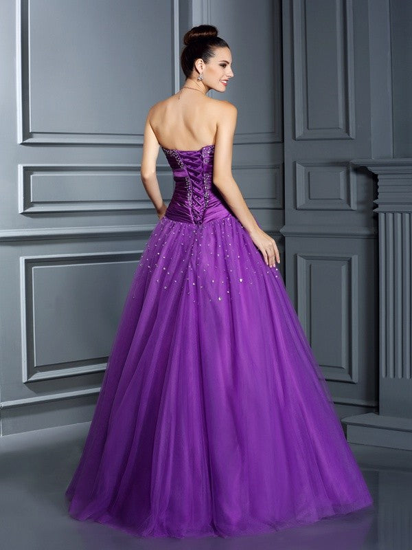 Ball Gown Strapless Sleeveless Long Taffeta Quinceanera Dresses