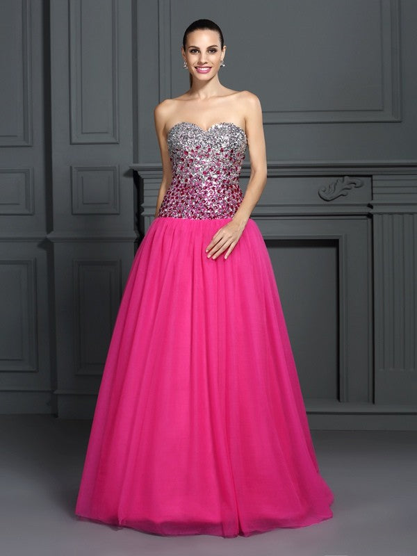 Ball Gown Sweetheart Sleeveless Long Tulle Quinceanera Dresses