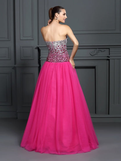 Ball Gown Sweetheart Sleeveless Long Tulle Quinceanera Dresses