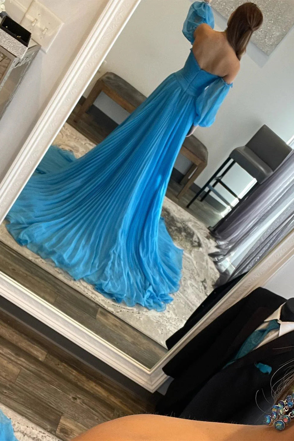 Stylish A Line Sweetheart Blue Long Prom Dress with Keyhole