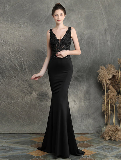 Mermaid / Trumpet Evening Gown Open Back Dress Formal Wedding Guest Sweep