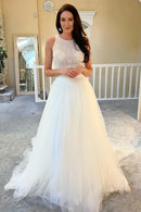 Buyishang A-Line Two-Piece White Beaded A-Line Long Wedding Dress