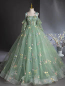 Buyishang A-Line Sweetheart Neck Tulle Lace Green Long Prom Dress