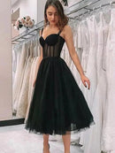 A-Line/Princess Lace Ruffles Straps Sleeveless Tea-Length Dresses/Homecoming Dresses