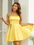 A-Line/Princess Silk like Satin Ruffles Spaghetti Straps Sleeveless Short/Mini Dresses/Homecoming dresses