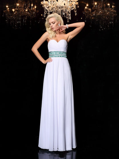 A-line/Princess Sweetheart Rhinestone Sleeveless Long Chiffon Dresses