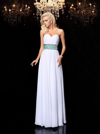 A-line/Princess Sweetheart Rhinestone Sleeveless Long Chiffon Dresses