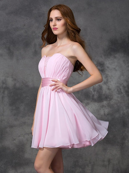 A-line/Princess Sweetheart Ruched Sleeveless Short Chiffon Dresses