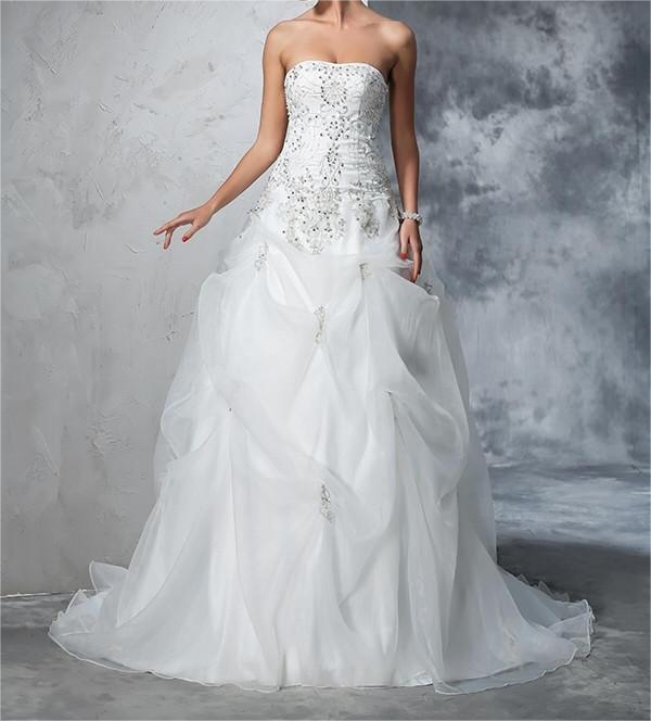 Buyishang Ball Gown Strapless Beading Sleeveless Long Organza Wedding Dresses