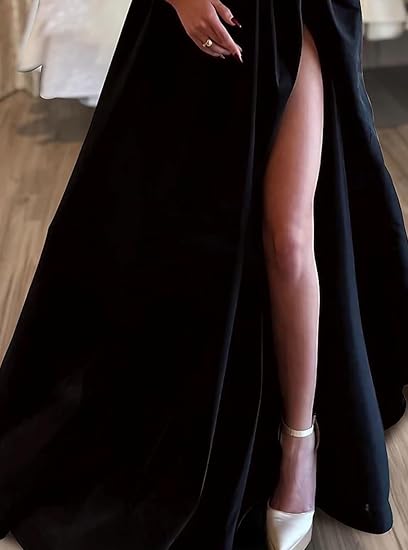 Buyishang A-Line Sexy Evening Dress Formal Prom Dress Sweep/Brush Train Long Sleeve Off Shoulder Satin with Pearls Slit 2024