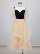 Buyishang Champagne A-Line Tulle Short Prom Dresses Champagne Formal Dress