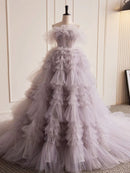 Buyishang Grey Purple Tulle Long Prom Dresses Grey Purple Evening Dress