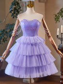 Buyishang A-Line Tulle Sequin Purple Short Prom Dress Purple Homecoming Dress