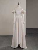 Buyishang A-Line Two Pieces Satin Champagne Long Prom Dress Champagne Formal Dress