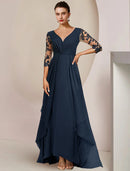 A-Line Mother of the Bride Dress Wedding Guest Elegant High Low V Neck Ankle