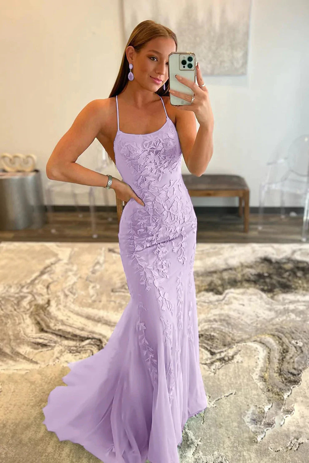 Mermaid Spaghetti Straps White Long Prom Dress with Appliques