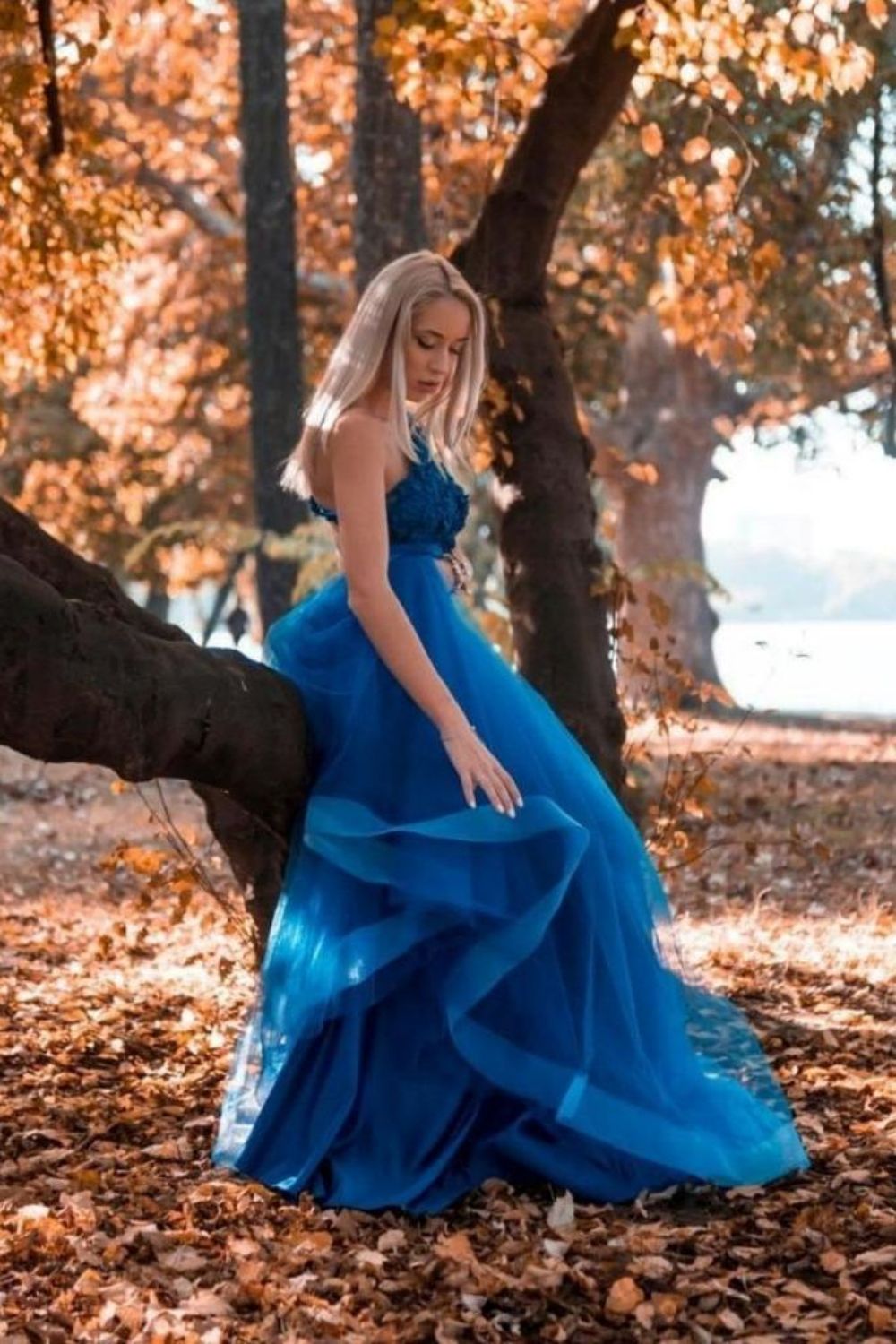 A Line One Shoulder Royal Blue Long Prom Dress with Appliques