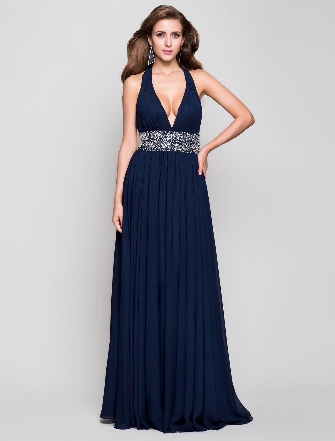 Sheath / Column Open Back Prom Formal Evening Military Ball Dress Plunging Neck