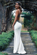 Buyishang Long Spaghetti Straps Mermaid White Wedding Dress with Appliques