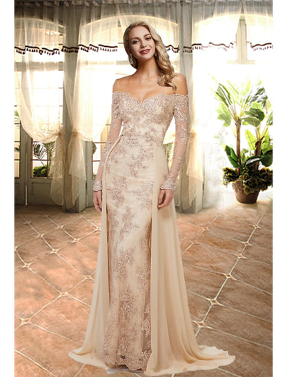 A-Line Appliques Prom Dress Long Off Shoulder Luxurious Elegant Engagement Formal Evening