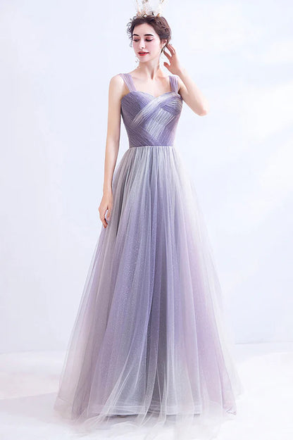 Unique Purple Tulle Long Formal Dress A-Line Evening Graduation Dress