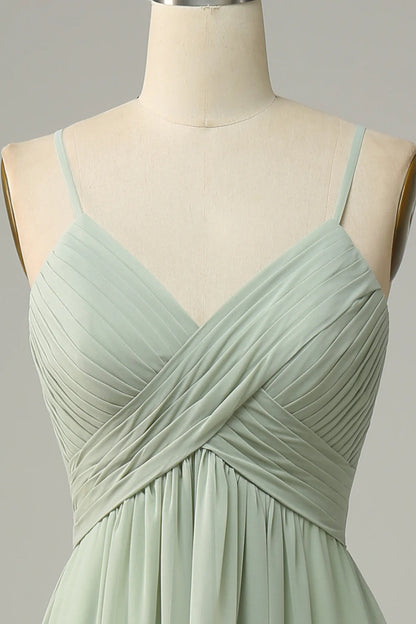 Spaghetti Straps Sleeveless Dusty Sage Bridesmaid Dress