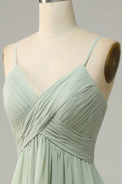 Spaghetti Straps Sleeveless Dusty Sage Bridesmaid Dress