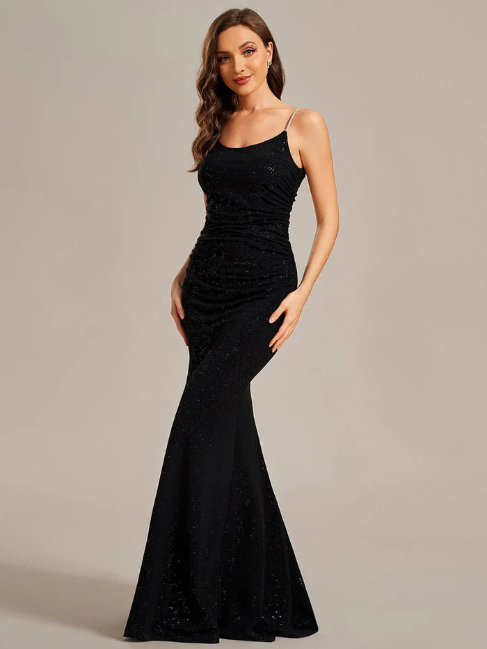 Glitter Spaghetti Strap U-Veck Open Back Bodycon Stretchy Evening Dress/Prom Dresses