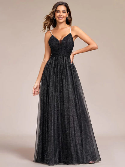 Glittering Sleeveless Spaghetti Straps V-Neck Open Back Evening Dress/Prom Dresses