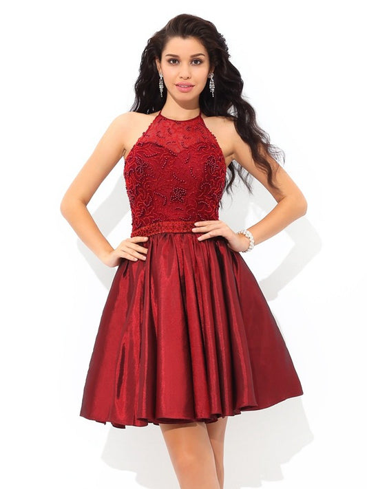 A-Line/Princess Halter Beading Sleeveless Short Taffeta Cocktail Dresses/Homecoming dresses