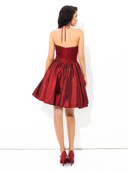 A-Line/Princess Halter Beading Sleeveless Short Taffeta Cocktail Dresses/Homecoming dresses