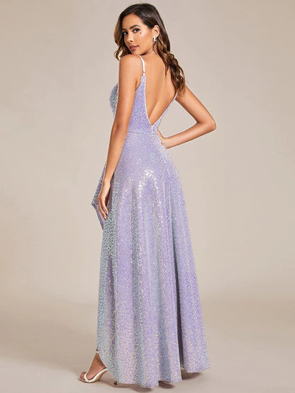 Sparkling Sequin Spaghetti Straps High-Low Backless Evening Dress/Prom  Dresses