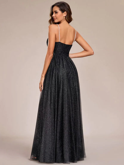 Glittering Sleeveless Spaghetti Straps V-Neck Open Back Evening Dress/Prom Dresses