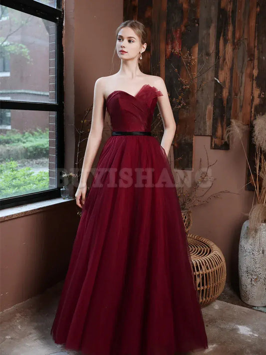 Buyishang A-Line Burgundy Long Prom Dresses Burgundy Formal Evening Dresses prom dress in store